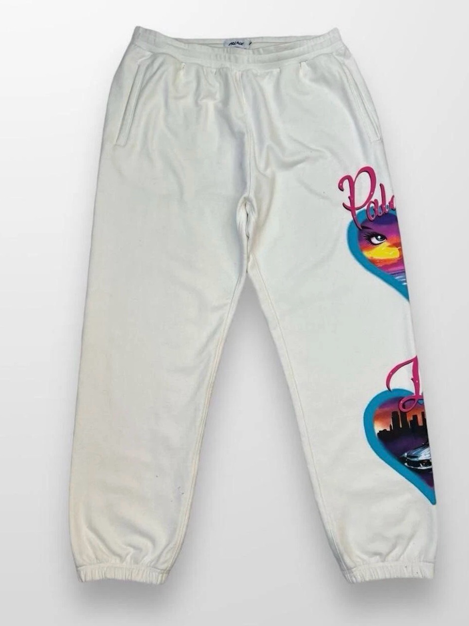 Palace Forever White Joggers Men’s Size Small Logo Fleece Sweatpants Warm Ups